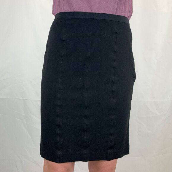 Ann Taylor Women's Black Paneled Fitted Pencil Skirt 8 Ribbon Waistband Side Zip - Picture 1 of 11